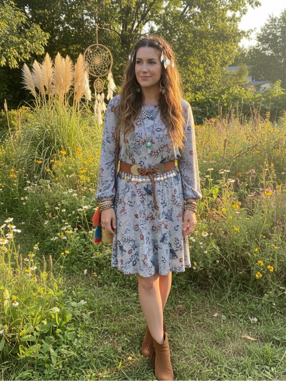 Boho Floral Lightweight Sweater Dress • EUC• 26" P2P, 38" length